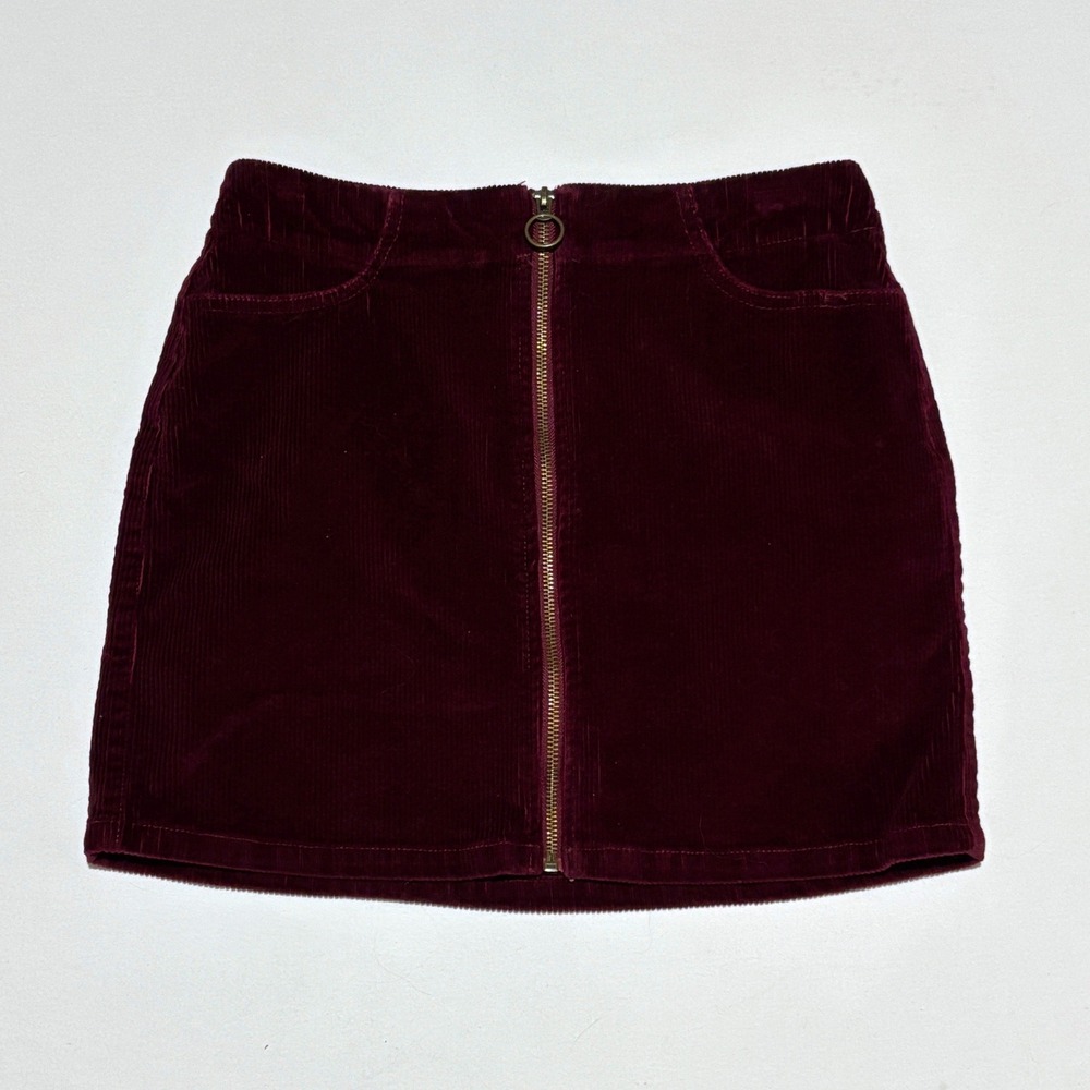 Mudd Corduroy Mini Skirt Junior Sz 9 Burgundy Front Zip Stretch Y2K Fall Stretch